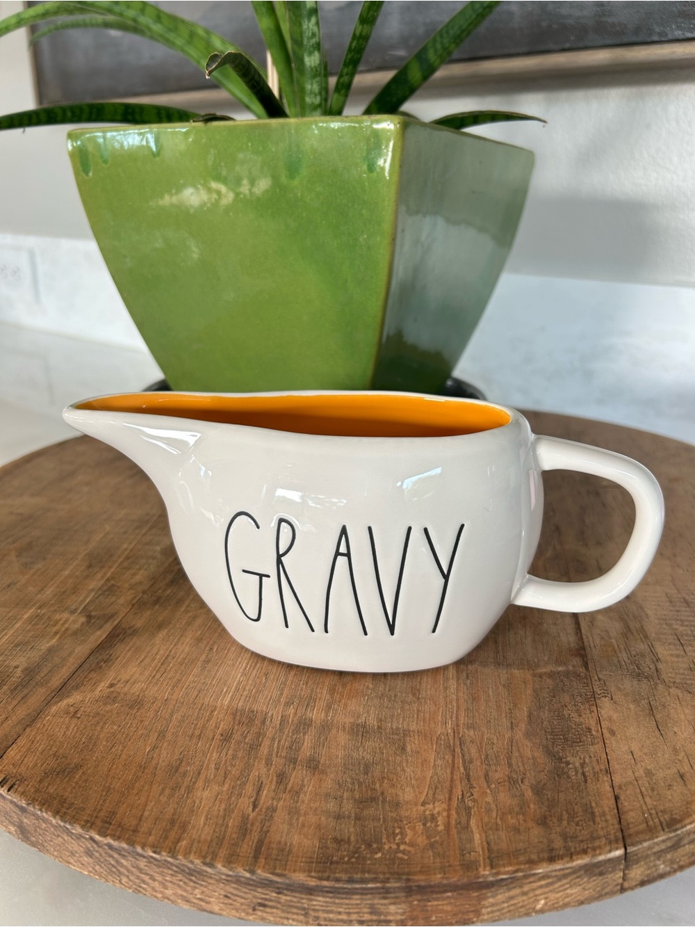 Rae Dunn Ceramic Gravy Boat Thanksgiving Holiday Ivory with Orange Interior
